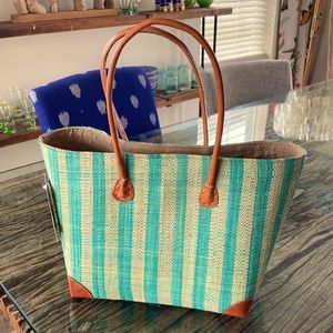 NWT Raffia & Leather bag Green / Cream Stripe